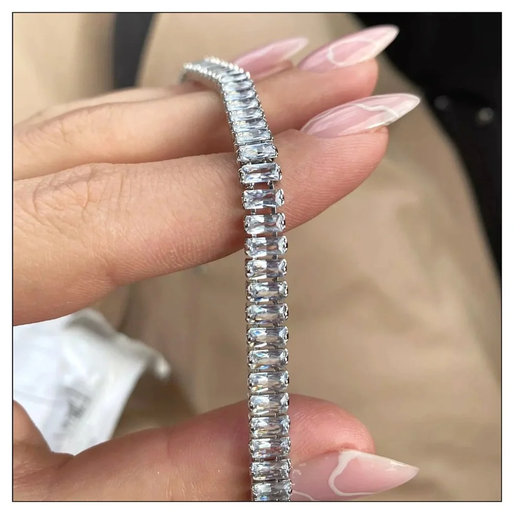 NEW Silver Inlaid Zircon Shimmering Sparkle Shiny Choker Necklace - Picture 5 of 7